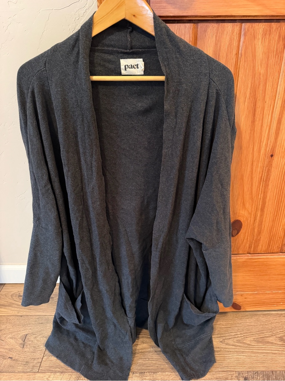 EUC Pact Organic Cotton Draped Open Front Pocket Cardigan Heather Charcoal L/XL
